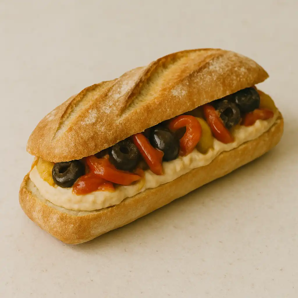 Sandwich houmous pois chiche poivrons grilles olive farciennes