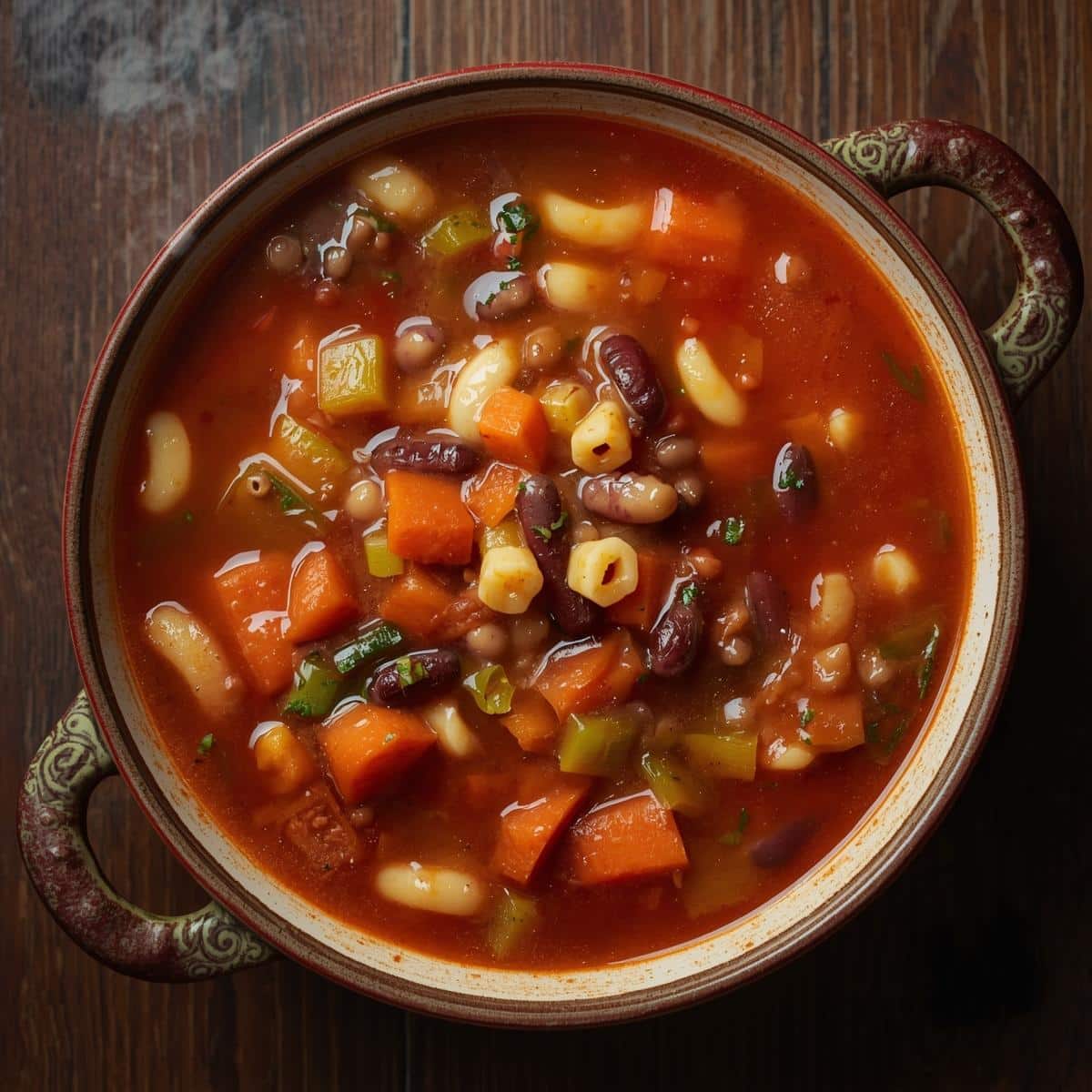 Création d'une photo pesant maximum 300ko format carrée 1 1 d'un plat vu du haut dressé dans une assiette du plat minestrone façon réaliste