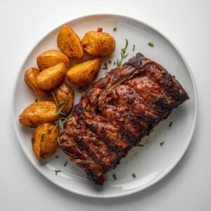 Création d'une photo pesant maximum 300ko format carrée 1 1 d'un plat vu du haut dressé dans une assiette du plat ribs accompagnées de potatoes de façon réaliste (1)