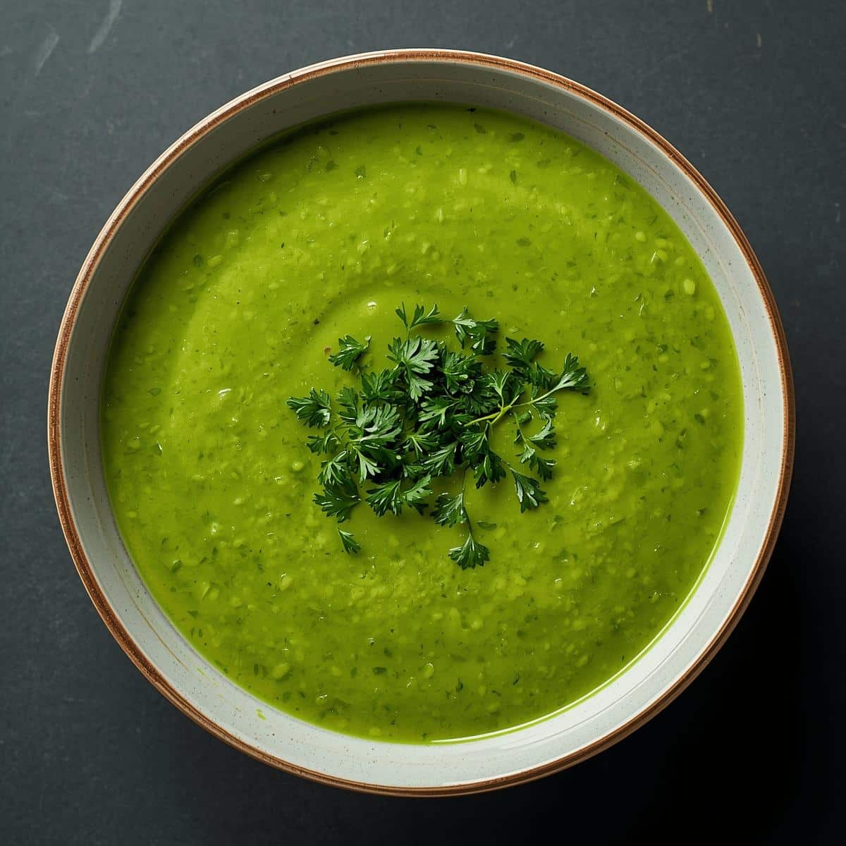 Création d'une photo pesant maximum 300ko format carrée 1 1 d'un plat vu du haut dressé dans une assiette du plat velouté courgette cerfeuil de façon réaliste