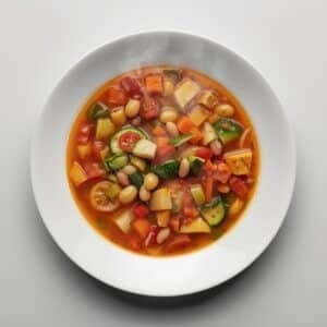 Création d'une photo pesant maximum 300ko format carrée 1 1 d'un plat vu du haut dressé dans une assiette du plat « minestrone traditionnel de façon réaliste